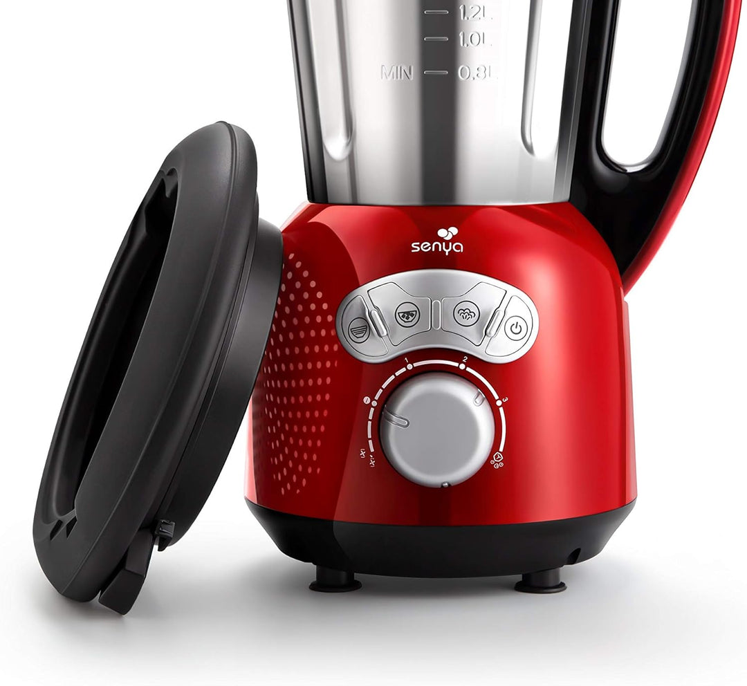 Senya Standmixer aus Edelstahl Cook & Ice V3 rot, Mixer Suppe, samtweich/gespritzt, Dampfgarer, Crus