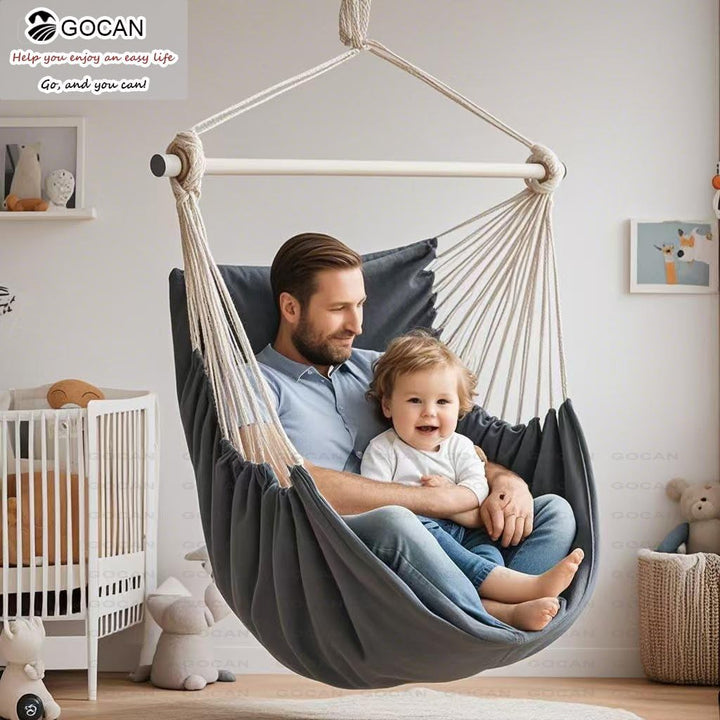 Hanging Chair and Large Hammock, 100 x 135 cm, 150 kg Load, Cotton Material, Metal, Wide Perch, Rock