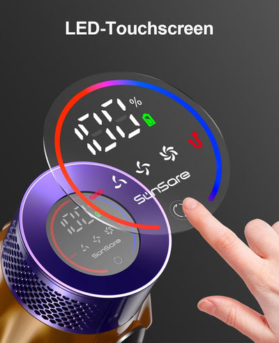 SunSare Akku Staubsauger 550W/45000Pa/60Min, Staubsauger Kabellos mit Smart Display und Ladestation,