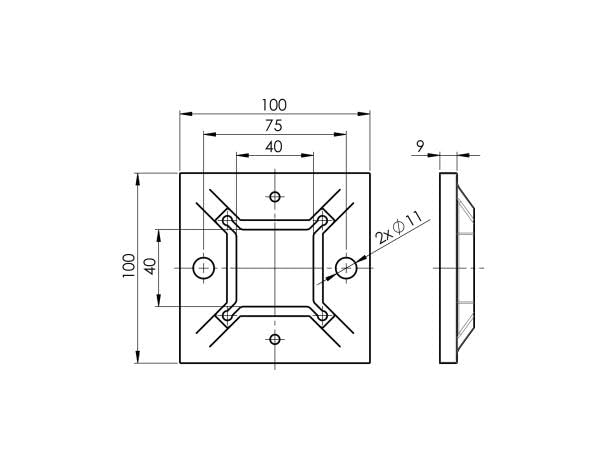 Sellon24® Edelstahl Geländerpfosten Eckig rechts 40x40 Bauhöhe 1000mm Vierkantrohr mit Glashalter Vi