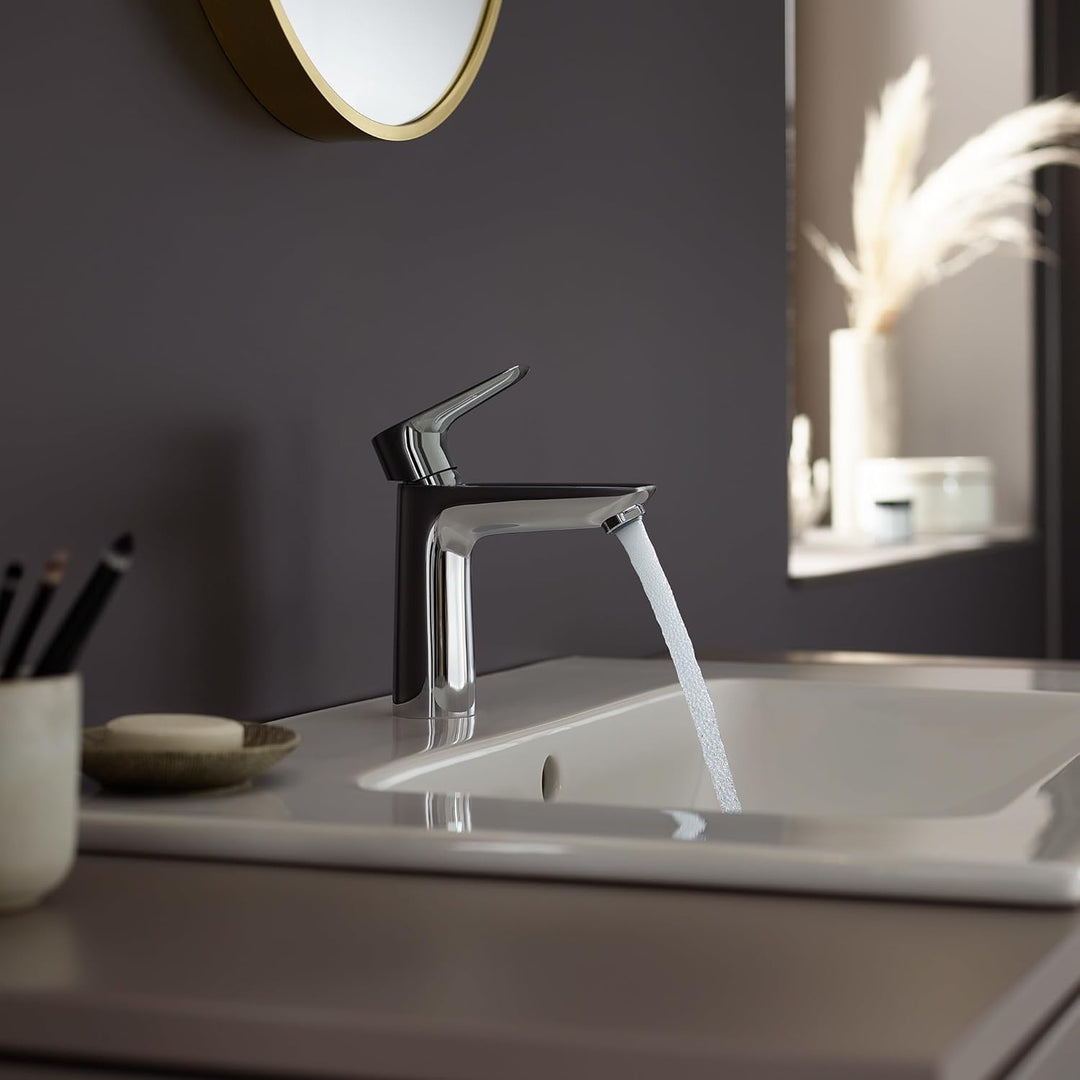 hansgrohe Talis E - Waschtischarmatur mit Push-Open Ablauf, Wasserhahn Bad mit Auslauf Höhe 110 mm,