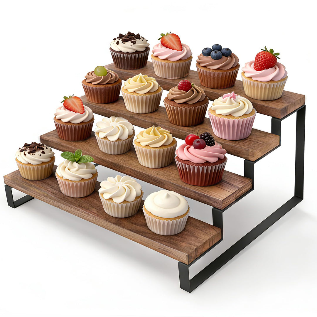 Tortenständer aus Holz für 16 Cupcakes, 4 Etagen Cupcake Ständer Stufenregal für Desserts, Donuts, K