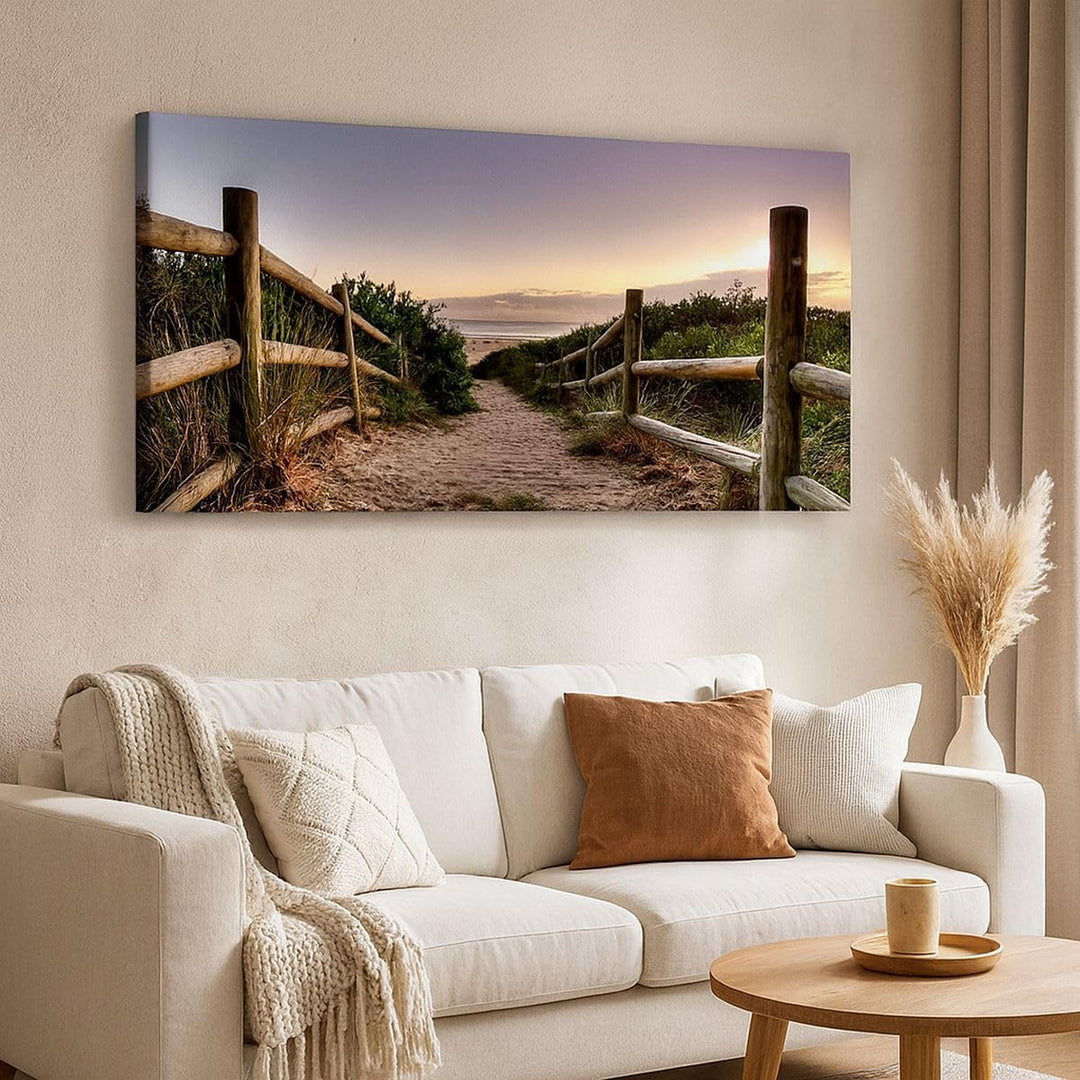Wandbilder Dekoration Wohnzimmer Pfad Landschaft Himmel Panorama Bilder auf Leinwand 120x50cm Leinwa