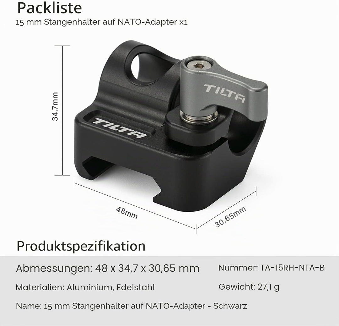 TILTA 15mm Rod Holder to Adapter 15mm Rutenhalter auf NATO-Adapter, 15mm Rutenhalter auf NATO-Adapte