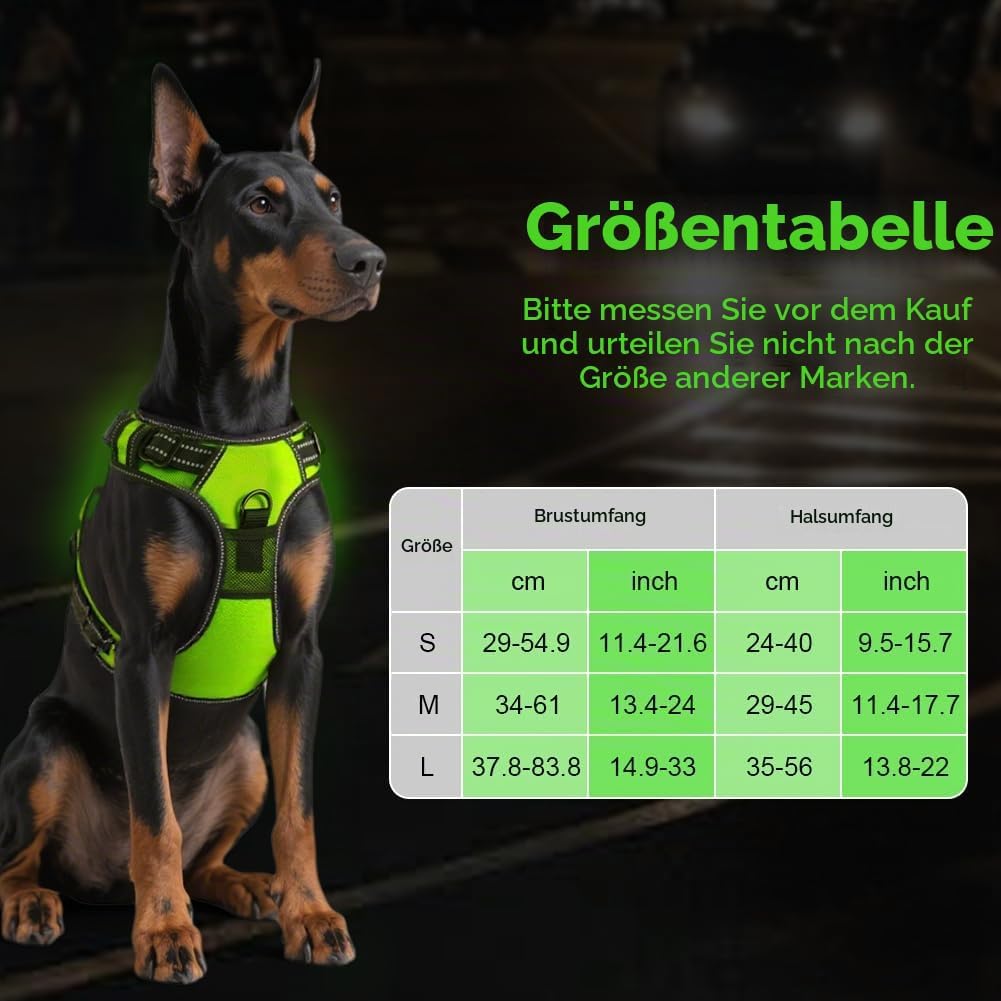 AUAUY Hundegeschirr Leuchtend, Einstellbar Leuchtgeschirr LED Aufladbar Reflektierendes, 3 Modi Atmu