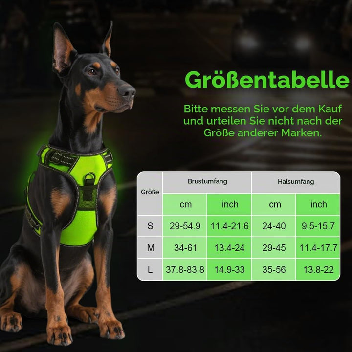 AUAUY Hundegeschirr Leuchtend, Einstellbar Leuchtgeschirr LED Aufladbar Reflektierendes, 3 Modi Atmu