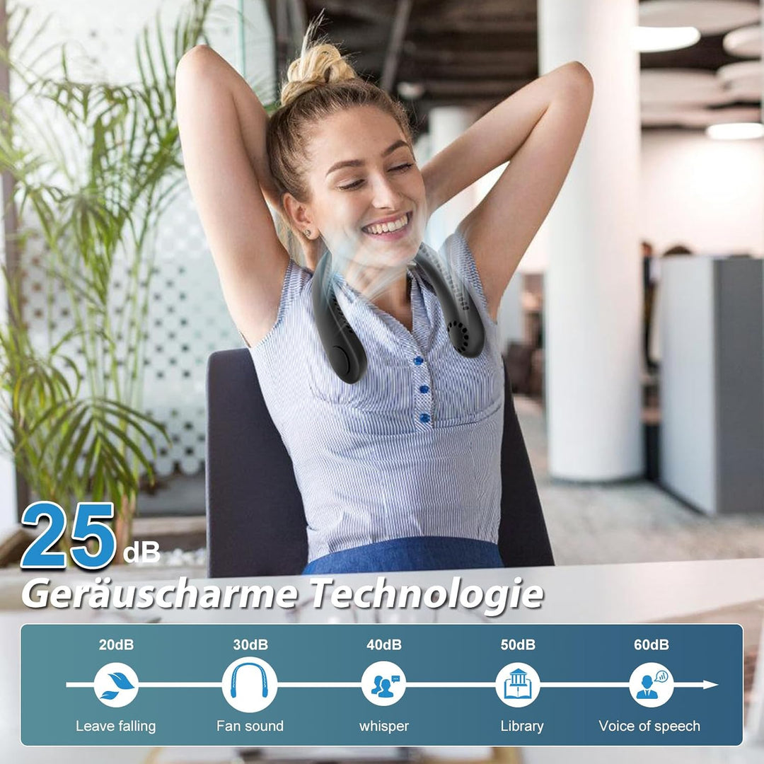 Timiyou Leise Halsventilatoren, Nackenventilator mit 360° Luftstrom, Hands Free Bladeless Fan, Tragb