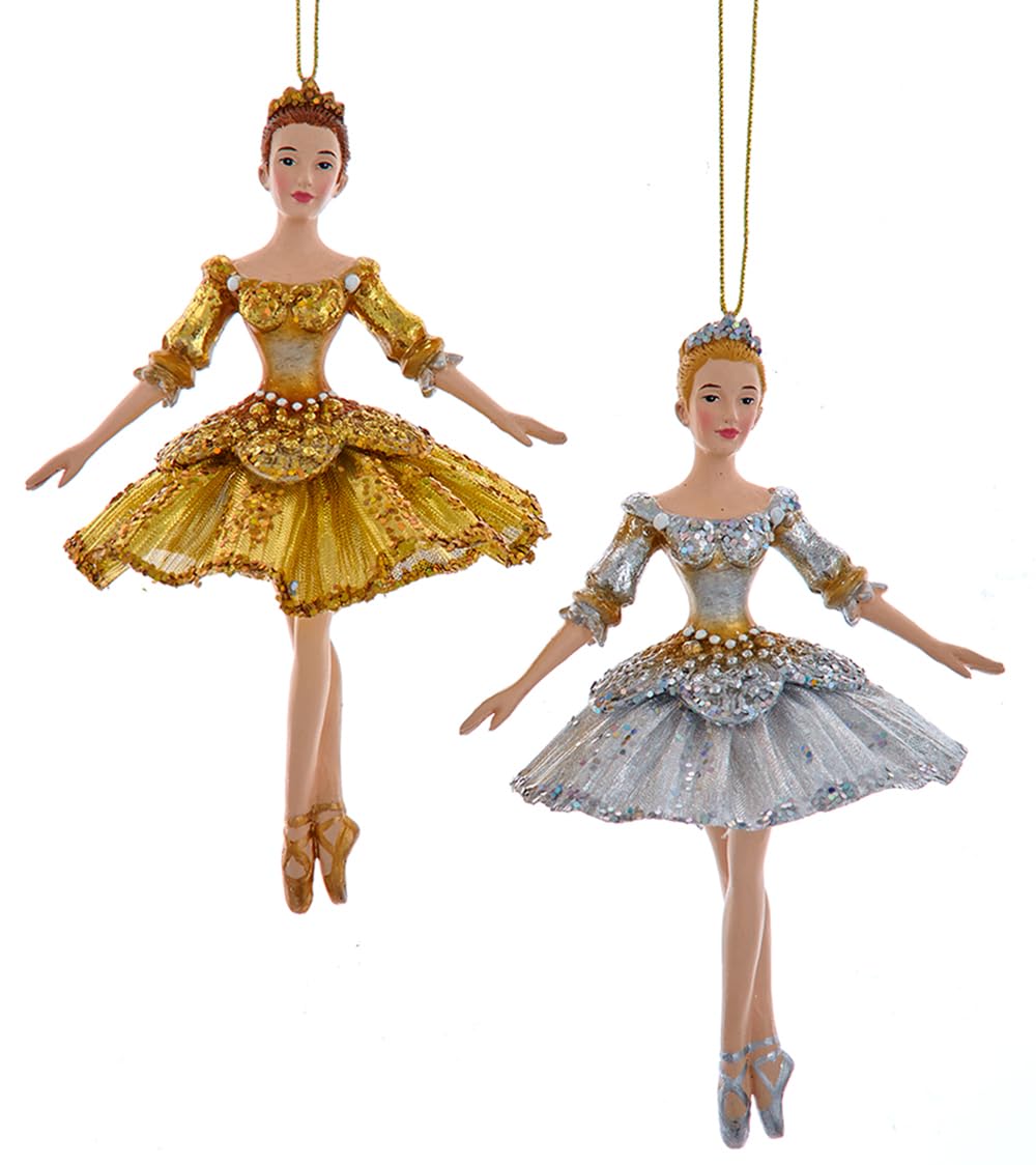 Baumschmuck Ballett Tänzerin Gold und Silber (2er Set) - Baumkugel Ballerina, Weihnachtsdeko, Christ