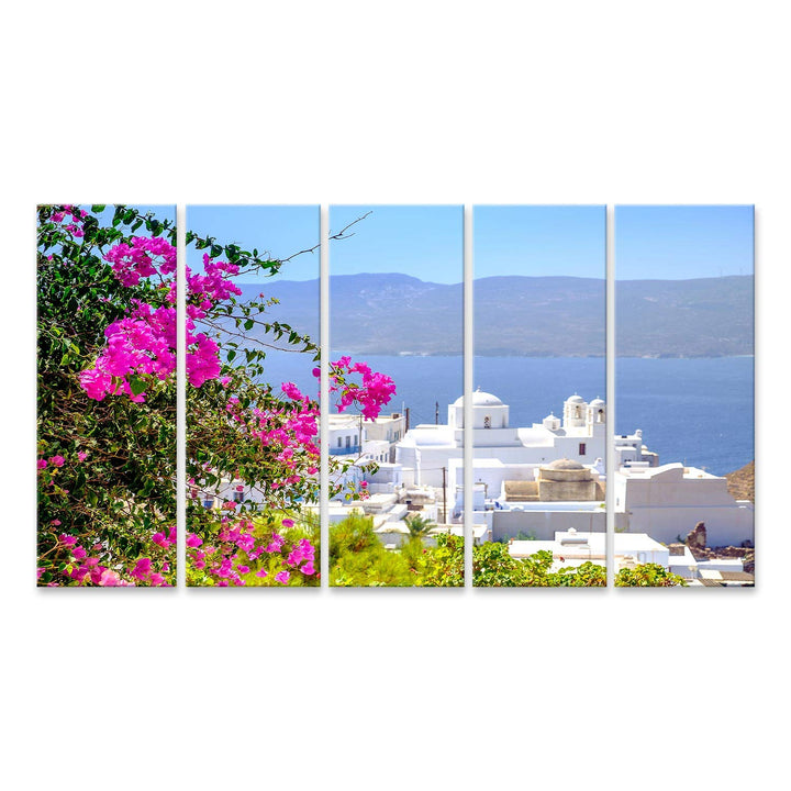 Bild Bilder auf Leinwand Landschaftsansicht des traditionellen griechischen kykladischen Dorfes mit