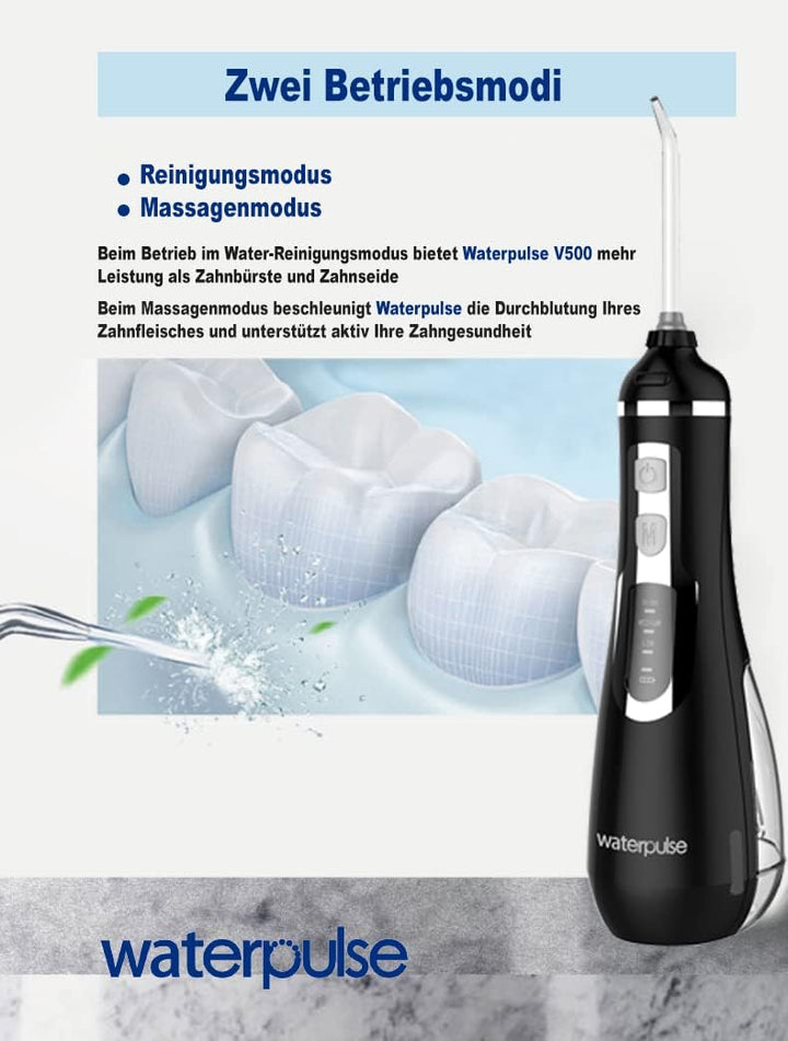 NPO Waterpulse Cordless Water Flosser, Battery Operated & Portable for Travel & Home, V500 (Black)