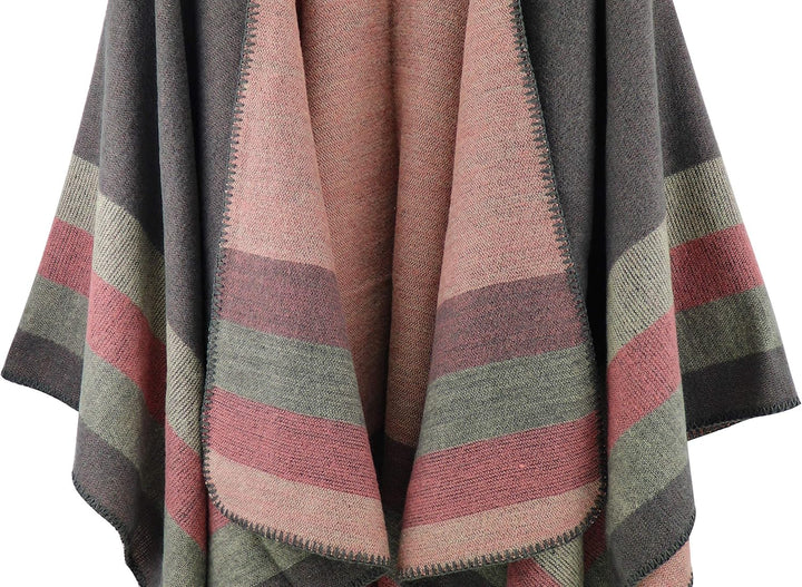 Shmily Girl - Damen Poncho Habe Gestrickt Überdimensionalen Decke Kap-Schal Streifen / Grau, Streife