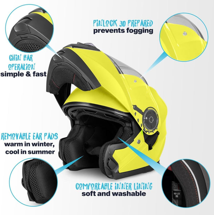 VINZ Santos Klapphelm mit Sonnenblende | ECE 22.06 & PINLOCK vorbereitet | Motorrad Helm Integralhel