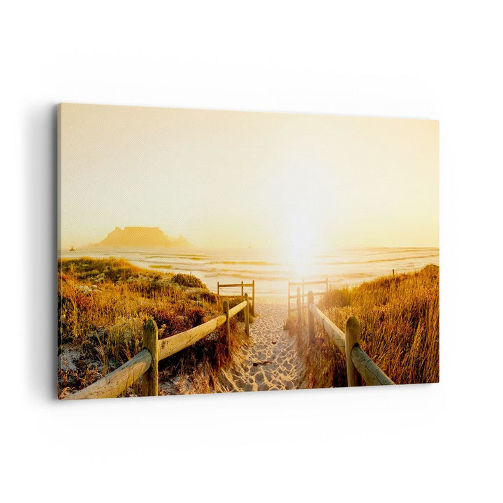 Bilder auf Leinwand 100x70cm Leinwandbild Sonnenaufgang Welle Insel Meer Gross Wanddeko Bild Schlafz