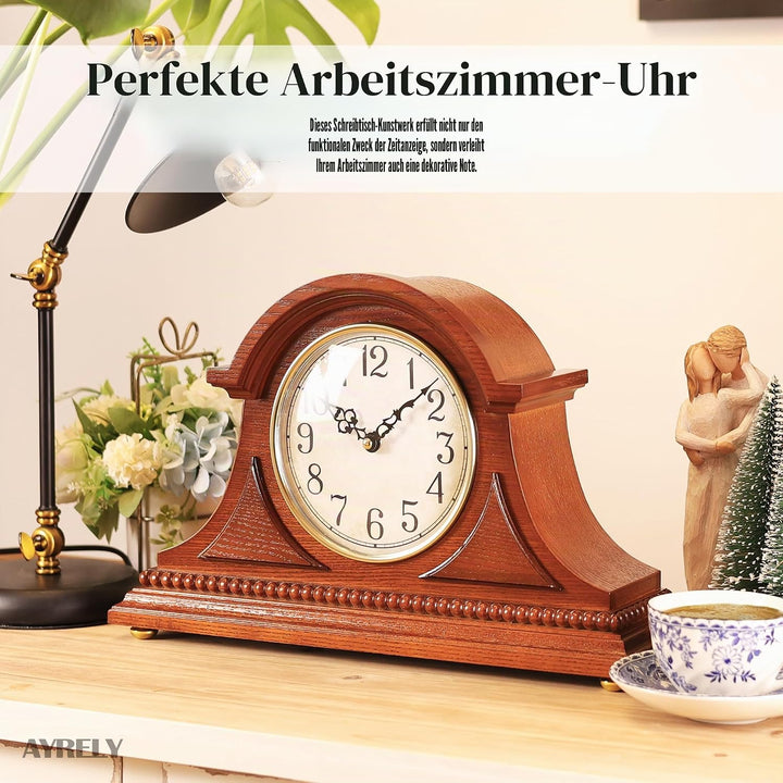 Elegante Kaminuhr im Antik-Stil – Standuhr aus Holz mit Viertelstunden- und Stundenschlag, batterieb