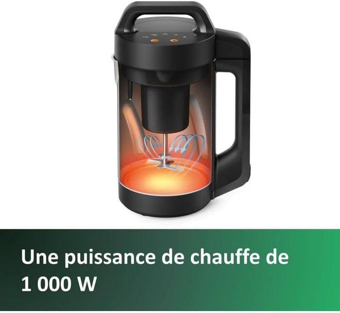 Philips HR2203/80 Standmixer mit Heizfunktion, schwarz 1,2 l, 1000 W