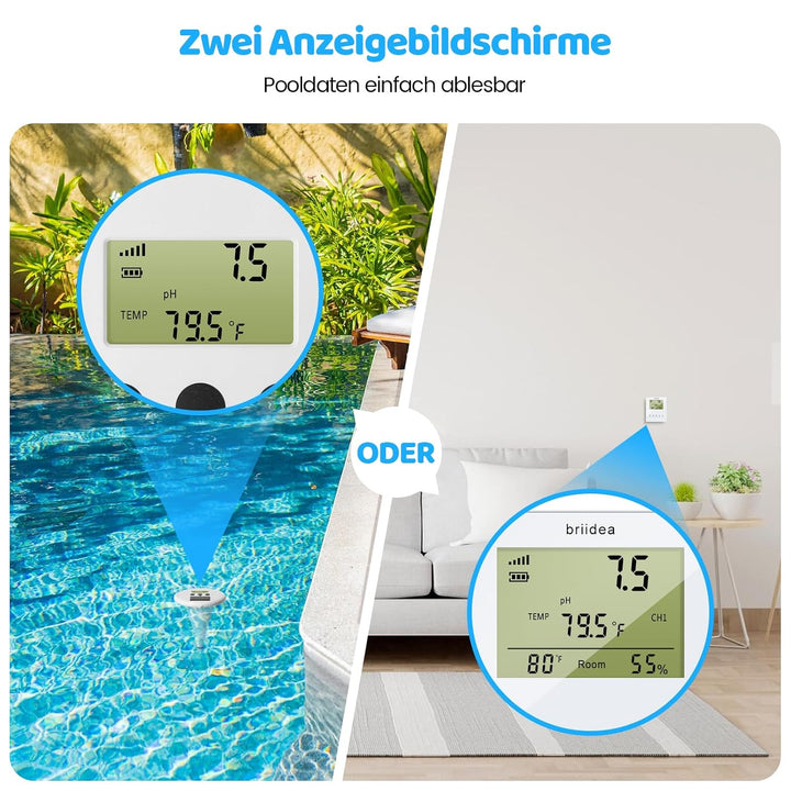 briidea Kabelloses Digitales Schwimmbad-Wasserprüfgerät Mit Zwei Displays &amp; Hochpräziser Elektrode Z