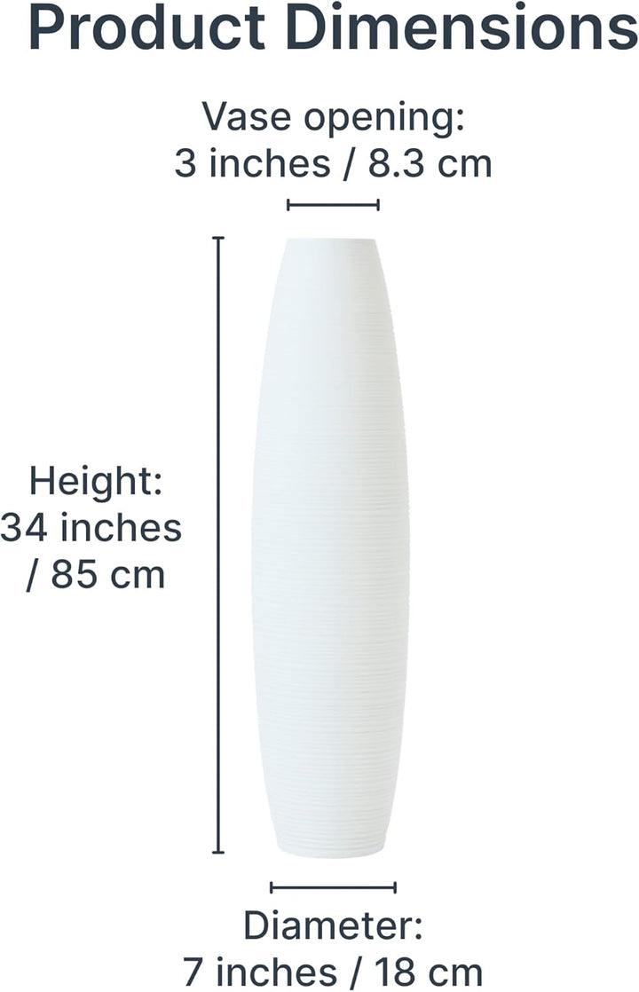 Leewadee Grosse Bodenvase für Dekozweige hohe Standvase Design Holzvase, Holz, 90 cm, Weiss 90 cm We