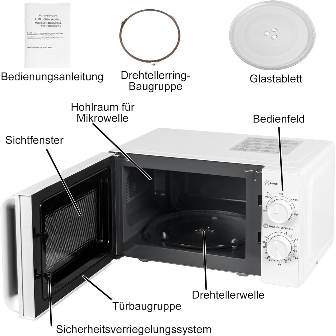 Smad Solo-Mikrowelle 20L, 700W, Mikrowelle Klein, 5 Leistungsstufen, Auftaufunktion nach Zeit/Gewich
