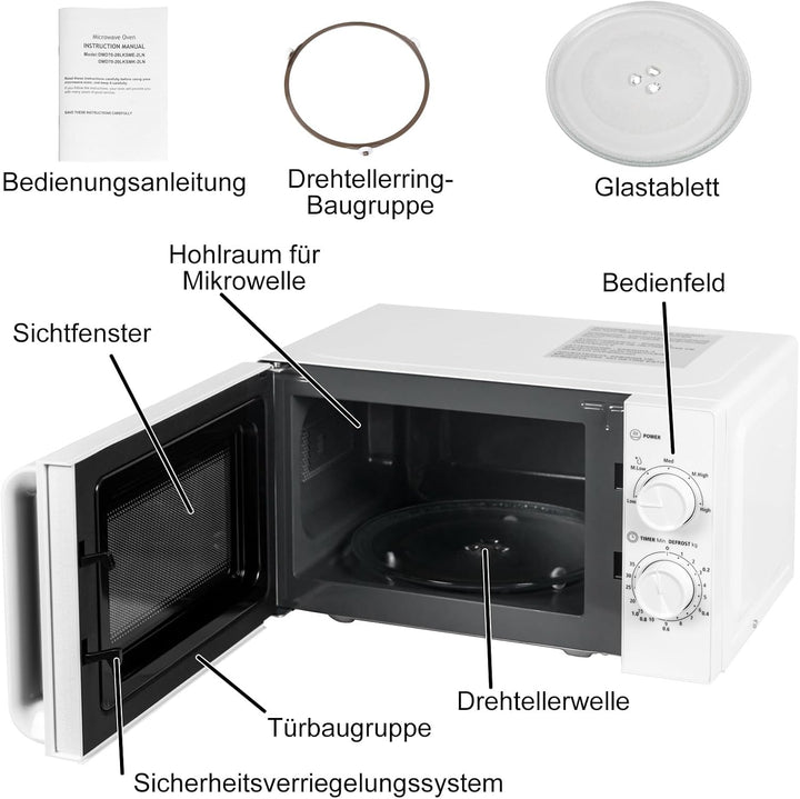 Smad Solo-Mikrowelle 20L, 700W, Mikrowelle Klein, 5 Leistungsstufen, Auftaufunktion nach Zeit/Gewich