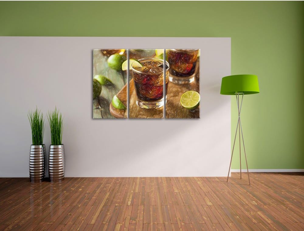 Pixxprint Erfrischender Cuba Libre als Leinwandbild/Grösse: 3 Teilig (120x80 cm) cm/Wandbild/Kunstdr
