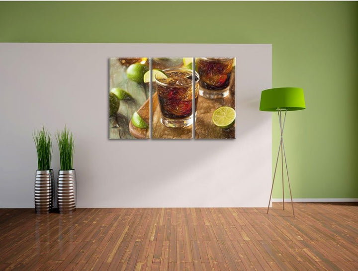 Pixxprint Erfrischender Cuba Libre als Leinwandbild/Grösse: 3 Teilig (120x80 cm) cm/Wandbild/Kunstdr
