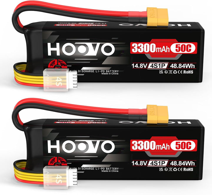 HOOVO 4S Lipo Akku 14,8V 3300mAh 50C RC Battery Softcase mit XT60 Stecker für RC Car Buggy Hubschrau