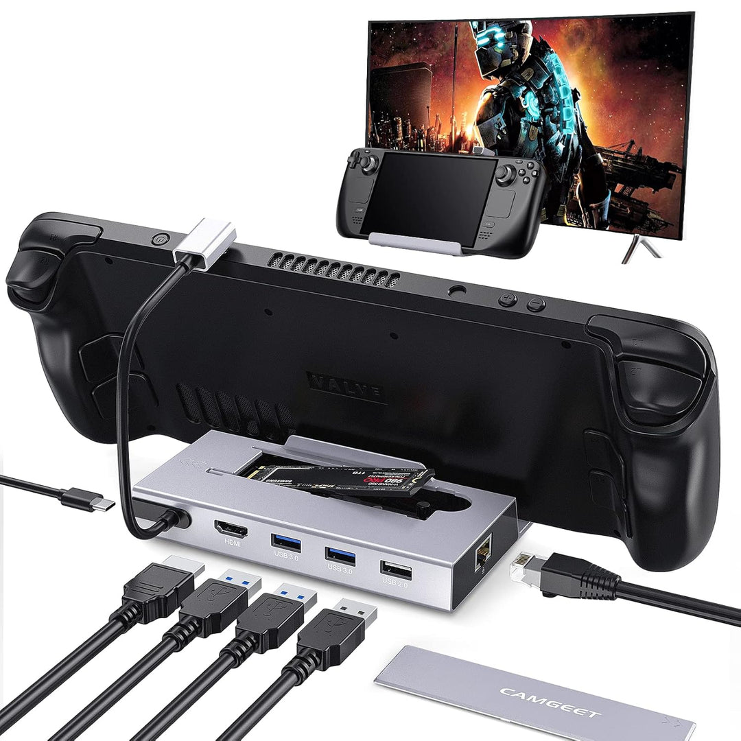 Steam Deck Dock, 7-in-1 Steam Deck Docking Station mit M.2 NVME SSD Gehäuse,HDMI 2.0 4K@60Hz,PD 100W