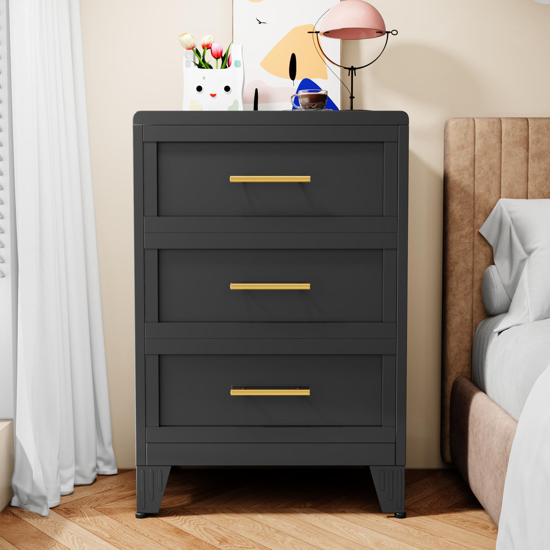 90㎝ Hoche Kommode für Schlafzimmer 3 Schubladen, Metallkomode, Runde Schubladenschrank für Zuhause,