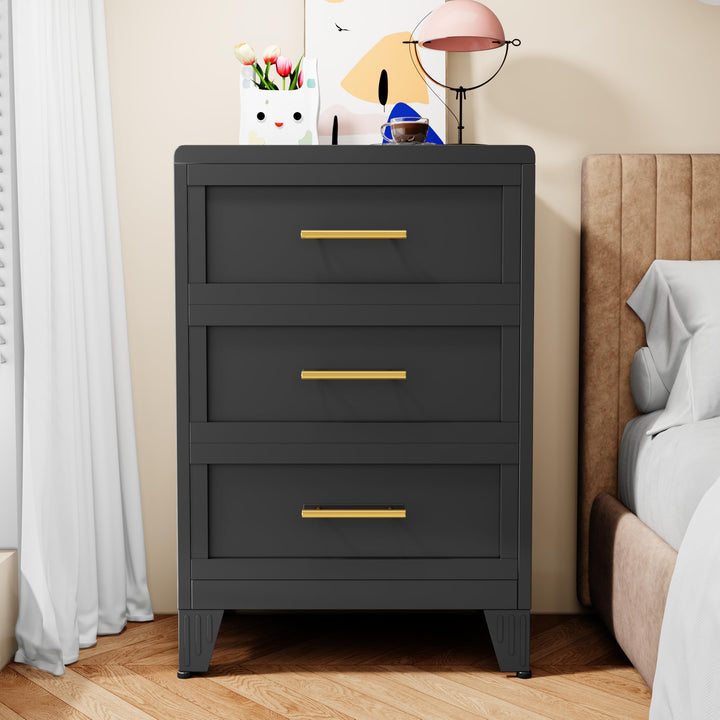 90㎝ Hoche Kommode für Schlafzimmer 3 Schubladen, Metallkomode, Runde Schubladenschrank für Zuhause,