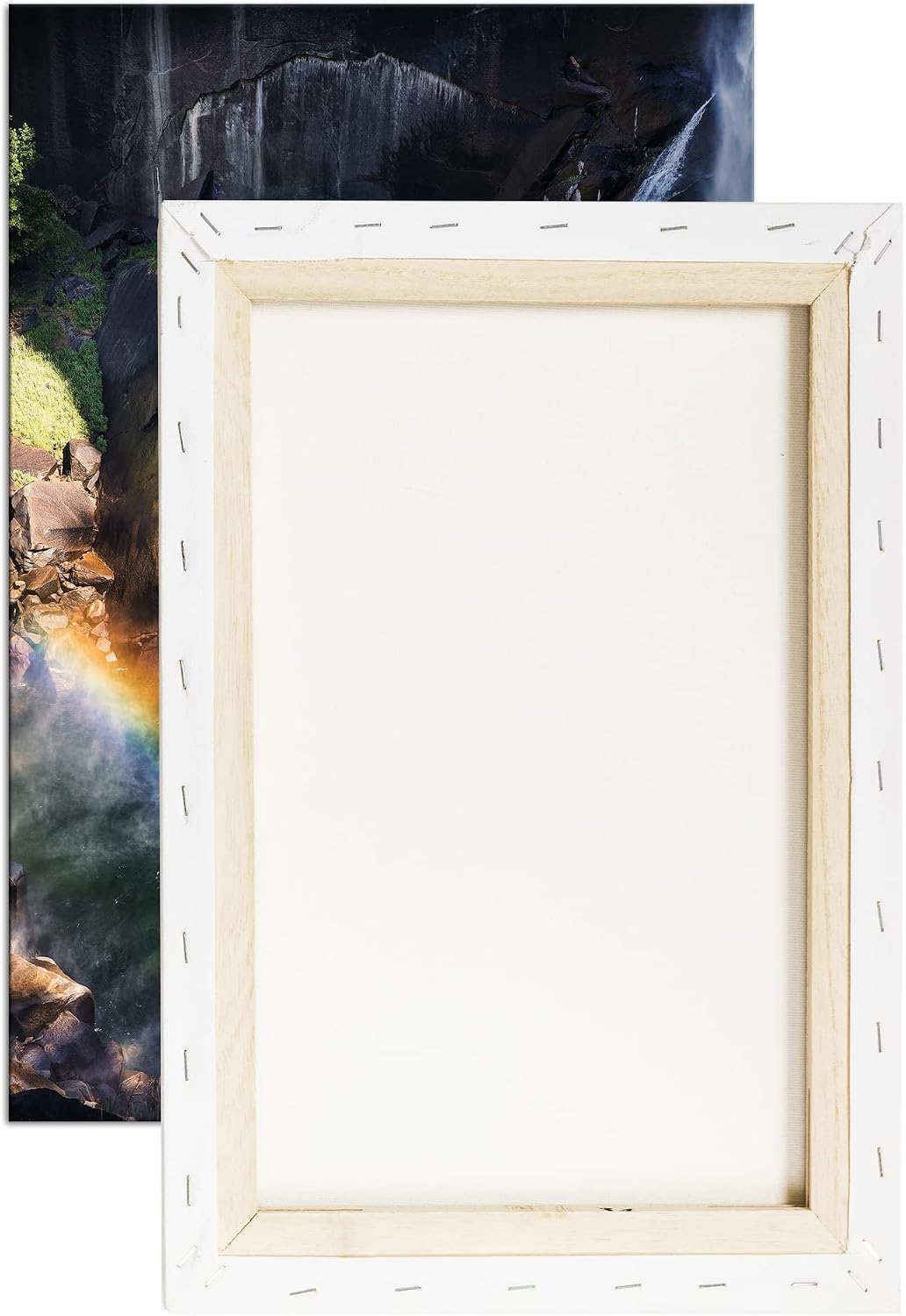 deyoli Regenbogen am Wasserfall Format: 120x80 als Leinwandbild, Motiv fertig gerahmt auf Echtholzra