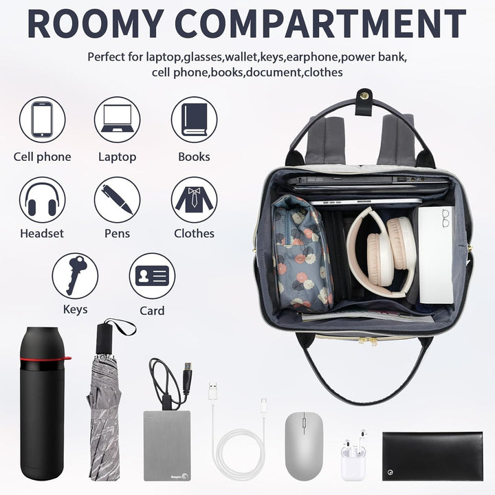 VANKEAN 15.6 Zoll Laptop-Rucksack für Damen – Herren,Beige-Grau | Computer Arbeitstasche, Grosse Kap