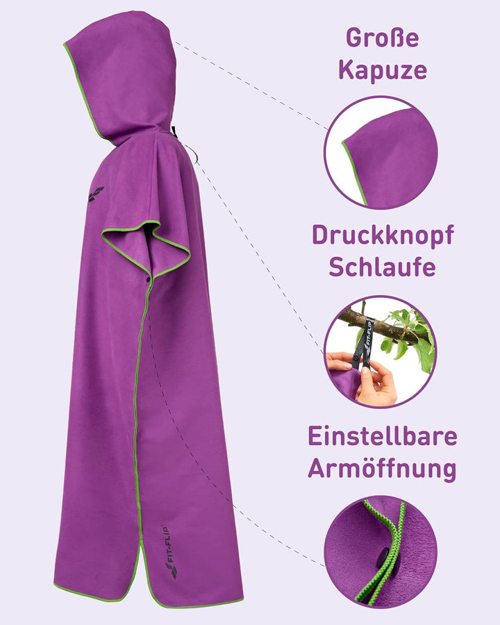 Fit-Flip Badeponcho aus Mikrofaser für Damen und Herren - schnelltrocknend, kompakt und Ultraleicht