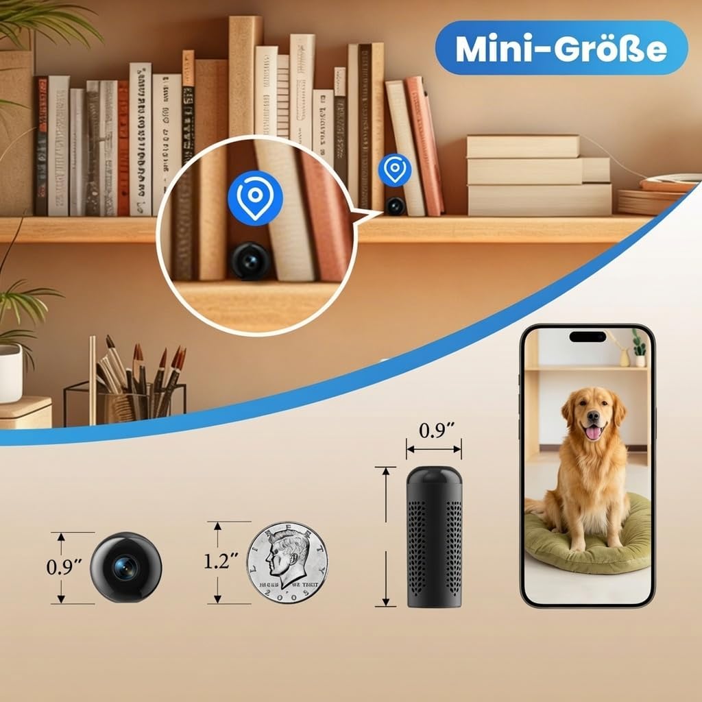 Mini Kamera 5G WLAN, Überwachungskamera mit Kostenlosem Cloud-Speicher, Offline-Aufnahme auf SD-Kart