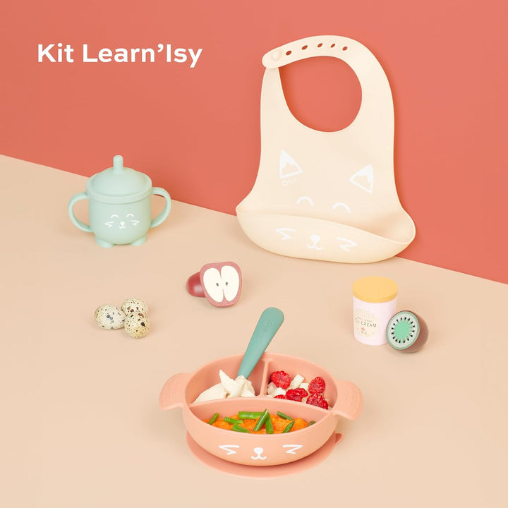 Babymoov Baby Geschirrset LEARN'ISY Hund - 4er Set aus Silikon, Trinklernbecher, Baby Lätzchen, Baby