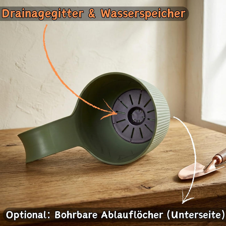 ENGELLAND 6 x Blumentopf zum Hängen, integriertes Drainagesystem, Farbe: Anthrazit, Ø 15 cm, Pflanzt
