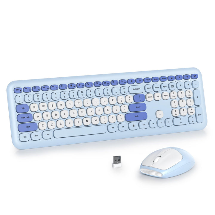 SOLIDEE Buntes kabellose Tastatur und Maus-Kombination,2.4GHz Retro Schreibmaschine Tastatur,104 Tas