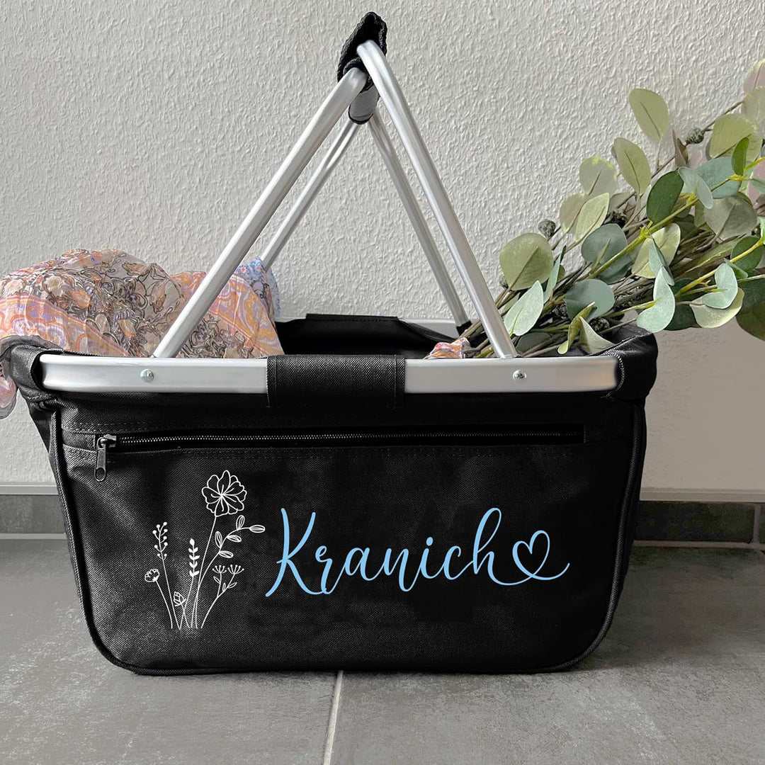 Personalisierter Einkaufskorb I Geschenk für Frauen & Oma I Faltbar mit Name & Blumenmotiv I Geschen