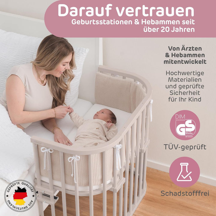 babybay Maxi extra grosses Beistellbett aus massivem Buchenholz/Kinderbett Höhe stufenlos verstellba