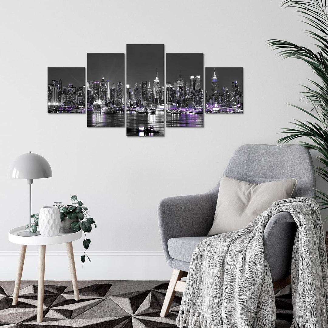 Runa Art Wandbilder New York City 5 Teilig Bild auf Vlies Leinwand Deko Wohnzimmer Büro Skyline Schw