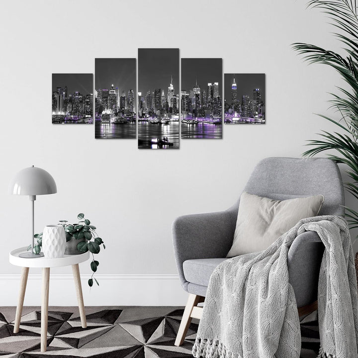 Runa Art Wandbilder New York City 5 Teilig Bild auf Vlies Leinwand Deko Wohnzimmer Büro Skyline Schw