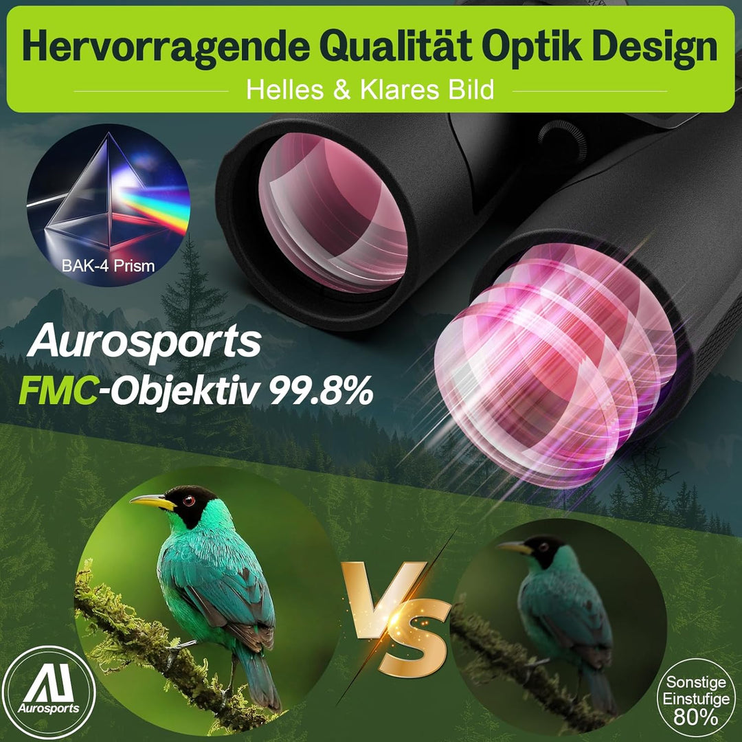 15x56 HD Fernglas Erwachsene - Aurosports Large View Fernglas mit klaren Low Light Vision - Leichtge