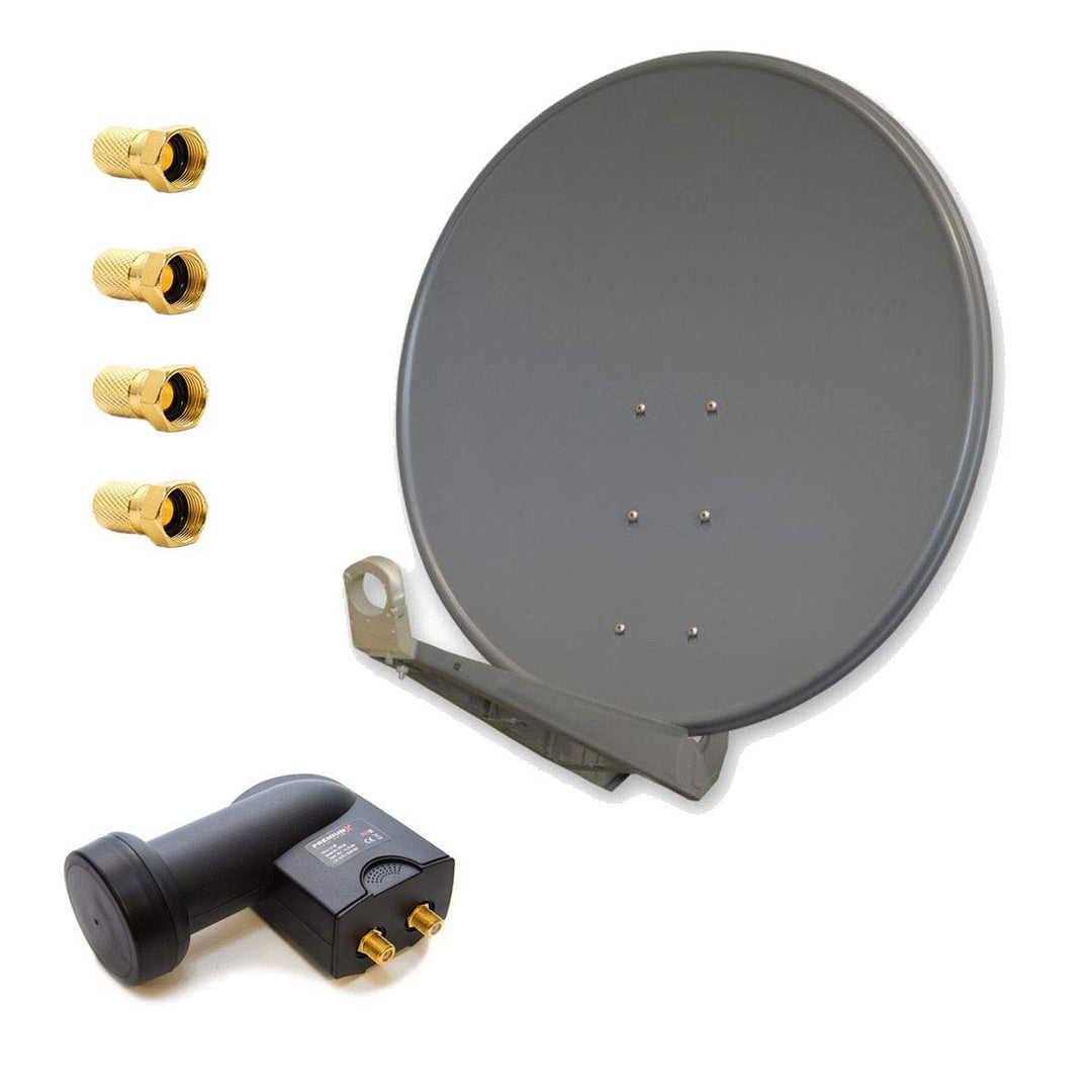 Premium X DELUXE100 SAT Anlage 100cm Alu Anthrazit Twin LNB 2 Teilnehmer Sky Full HD 3D TV Set, Anth