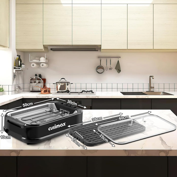 CUSIMAX Elektrogrill 1500W Tischgrill Elektrisch mit Deckel für den Innen- und Ausseneinsatz, elektr