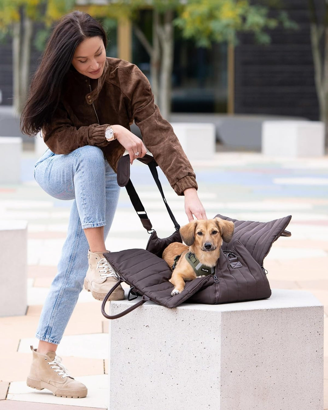 Hundetragetasche Donna 3-in-1 Hundetasche, Autositz & Reisebett in einem Schokobraun- Für kleine Hun