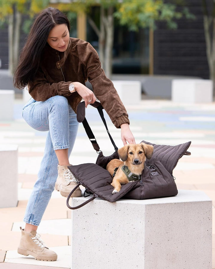 Hundetragetasche Donna 3-in-1 Hundetasche, Autositz & Reisebett in einem Schokobraun- Für kleine Hun
