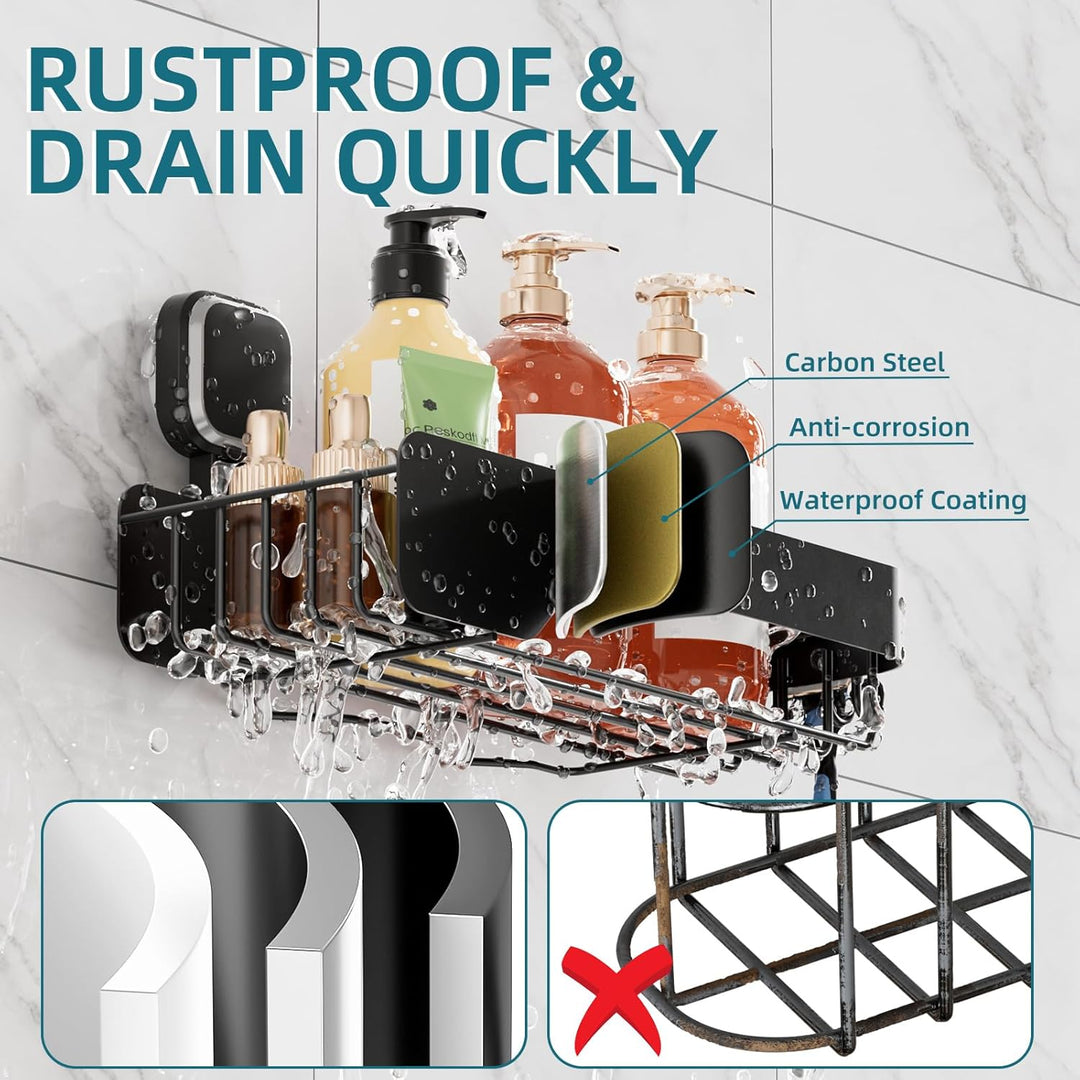 TAILI Dusch-Caddy, Saugnapf, Edelstahl, Rostfrei, ohne Bohren, Wandkorb, Grosses Fassungsvermögen, A