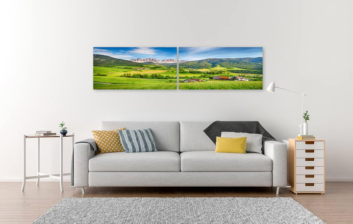 islandburner Bild auf Leinwand Dolomiten Berg Villnöss Bilder Wandbilder Poster Leinwand 160x40cm -