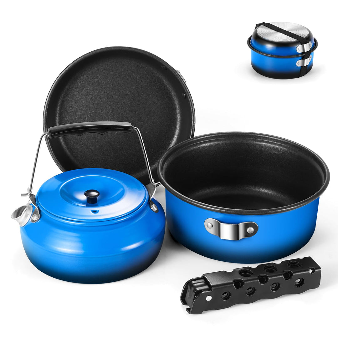Odoland 5pcs Camping Geschirr Set, Antihaft-Leichtgewicht Topf Pfanne Kettle Set mit einem abnehmbar