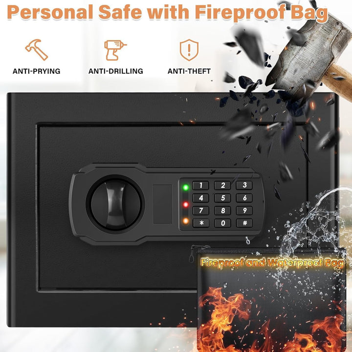 25L Safe Tresor Feuerfest mit Wasserdichter Geldtasche, Digitaler Heimtresor mit Herausnehmbares Reg