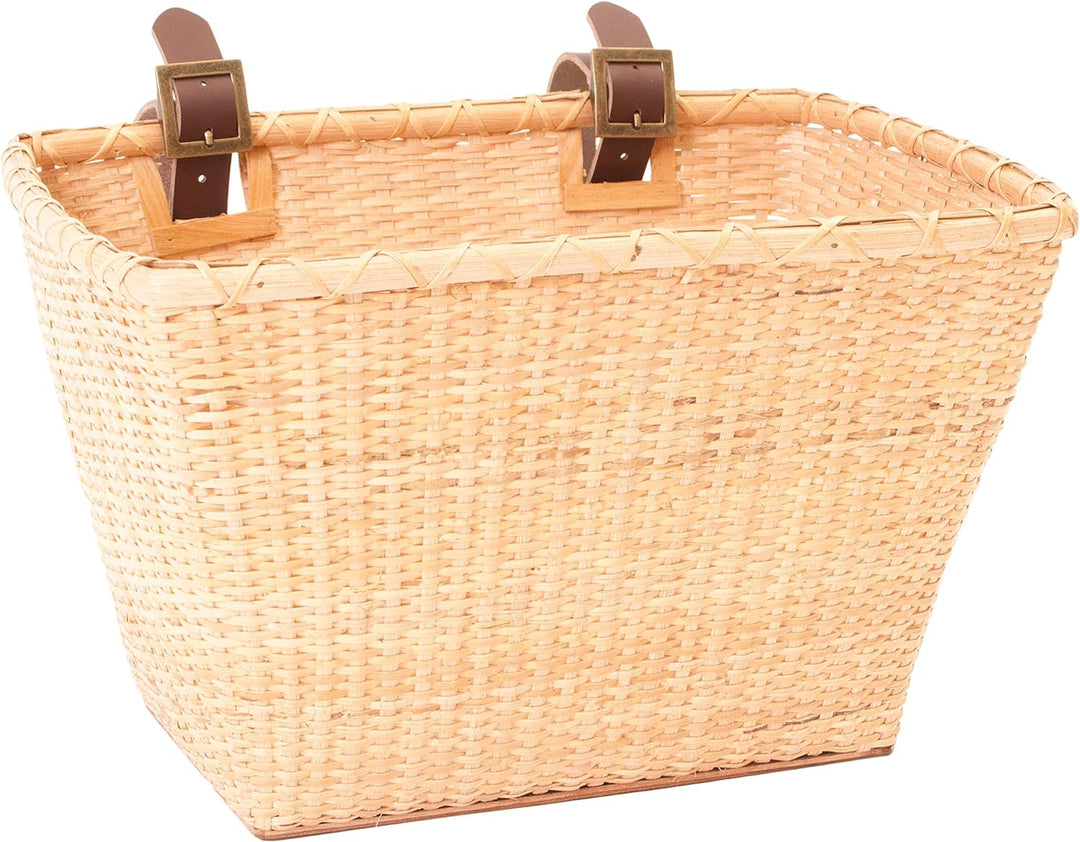 Retrospec Bicycles Cane Woven Rectangular Toto Basket with Authentic Leather Straps and Brass Buckle